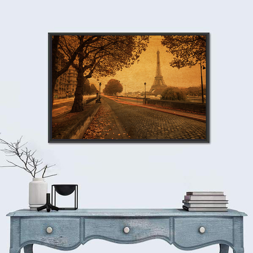 Paris Street Autumn Dusk Wall Art in a room, landscape