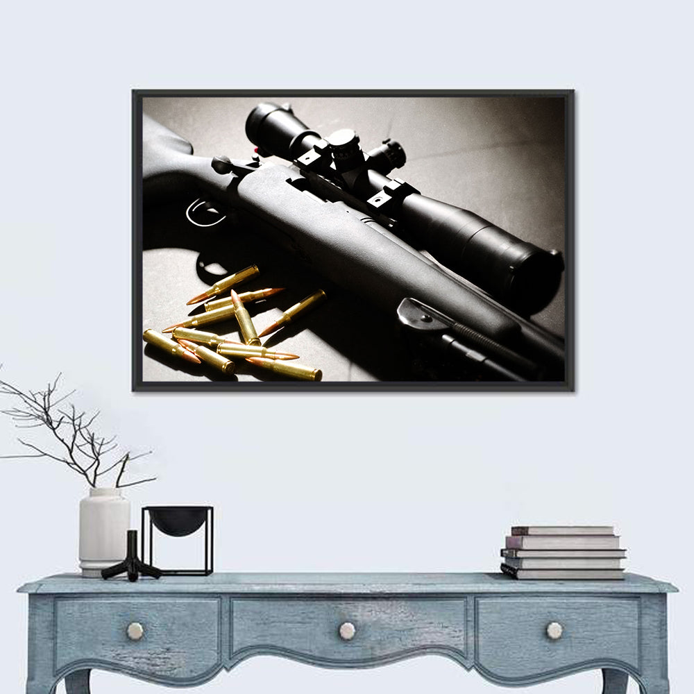 Bolt-action Sniper Rifle with Brass Cartridges Wall Art