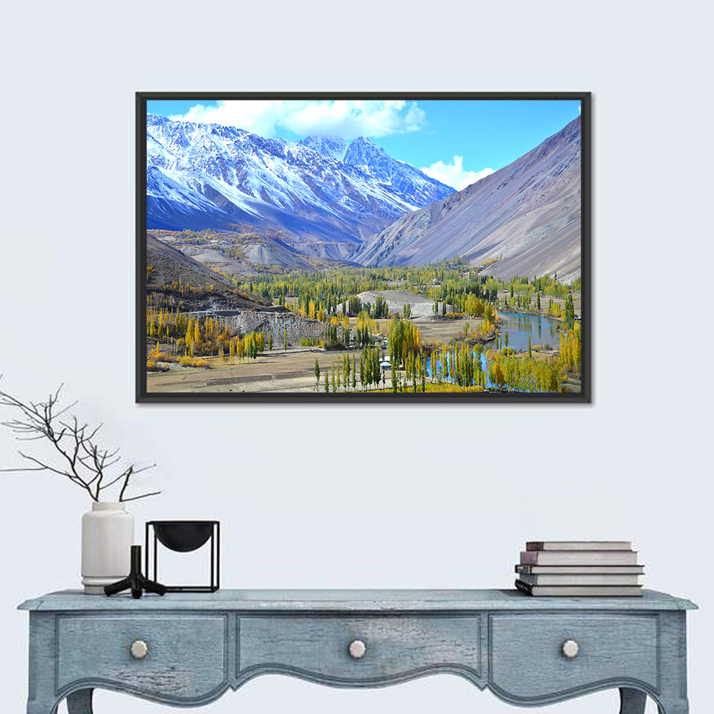 Northern Pakistan Autumn Valley Wall Art in a room, landscape