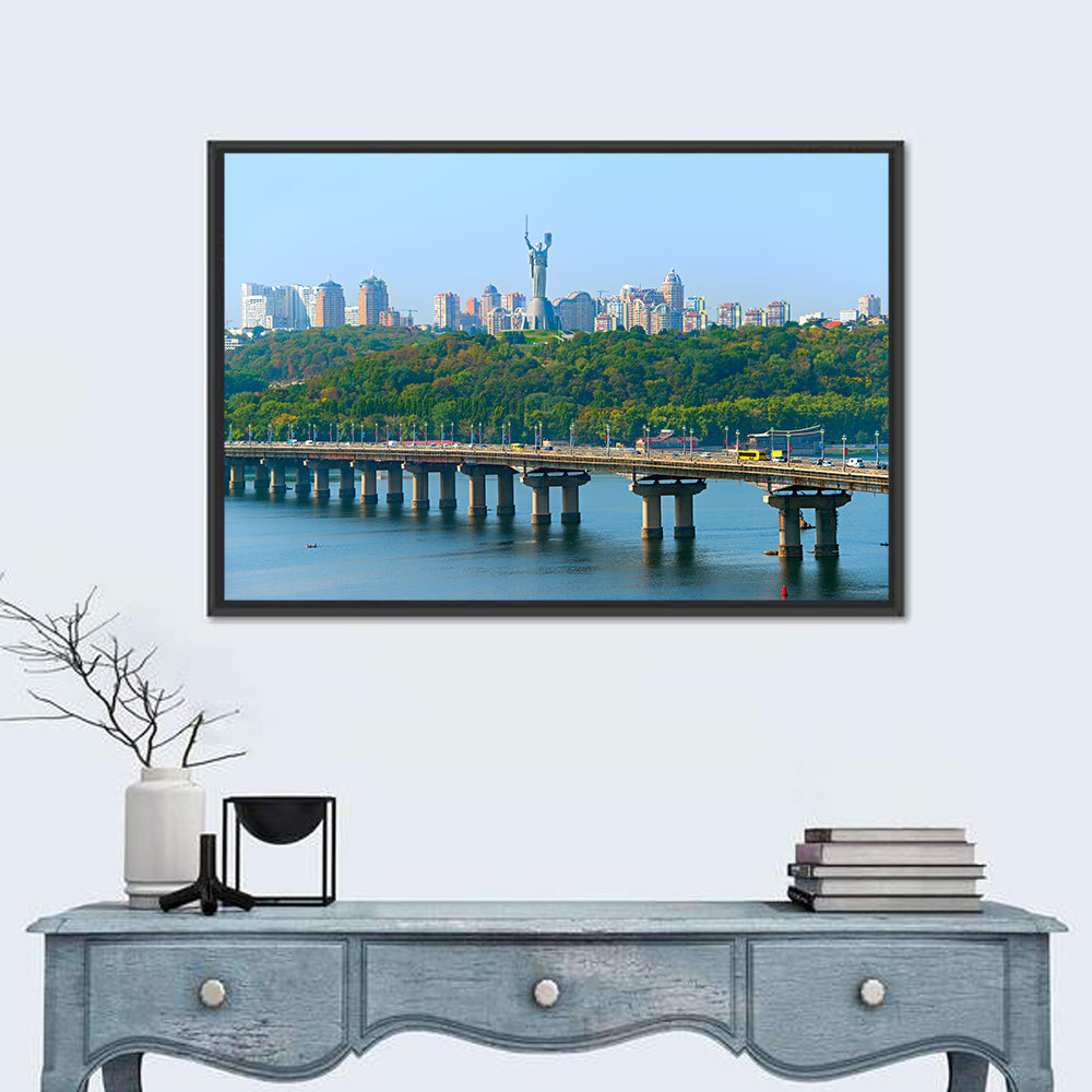 Paton Bridge with Mother Ukraine, Kyiv Wall Art in a room, landscape