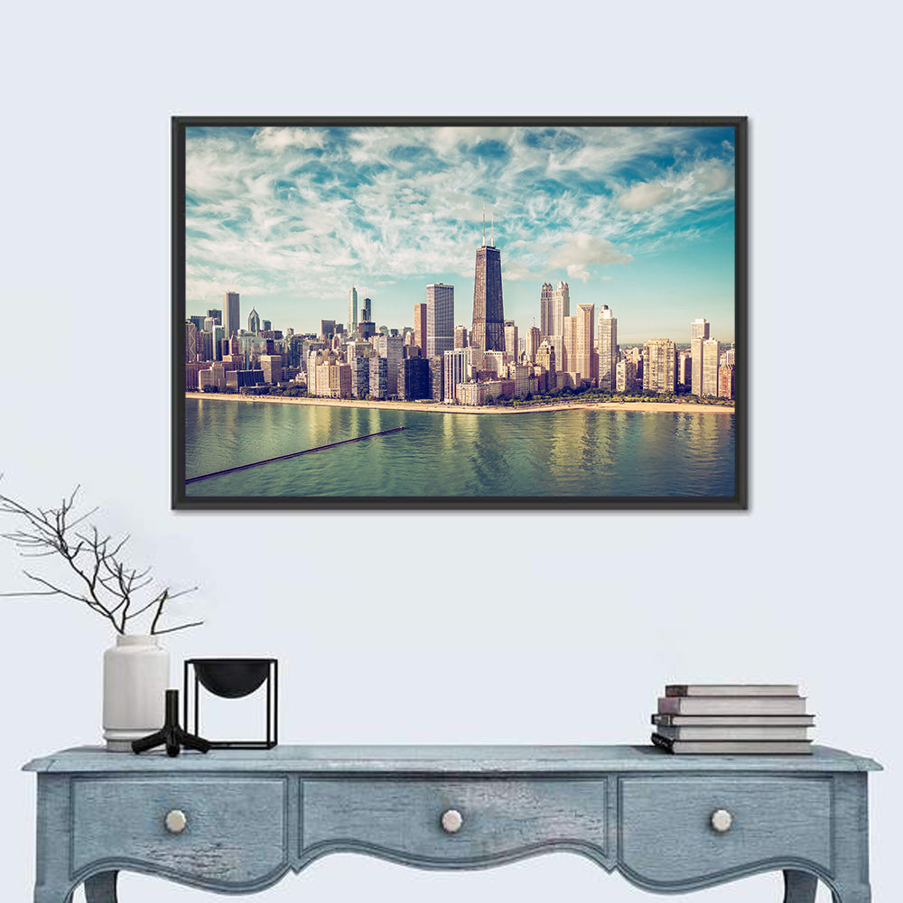 Chicago Skyline Wall Art in a room, landscape