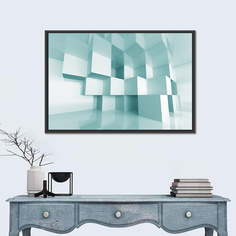 Architectural Cube Perspective Wall Art in a room, landscape