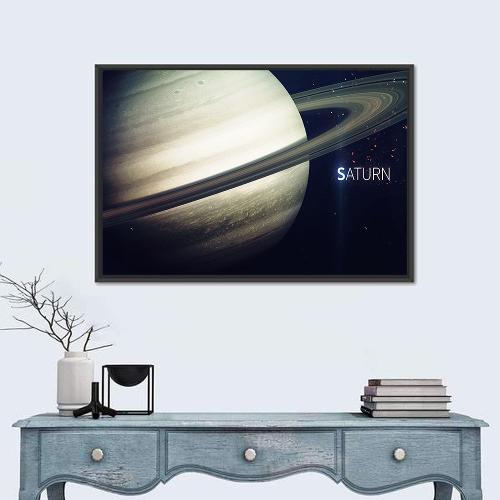 Saturn Close-up with Rings Wall Art in a room, landscape