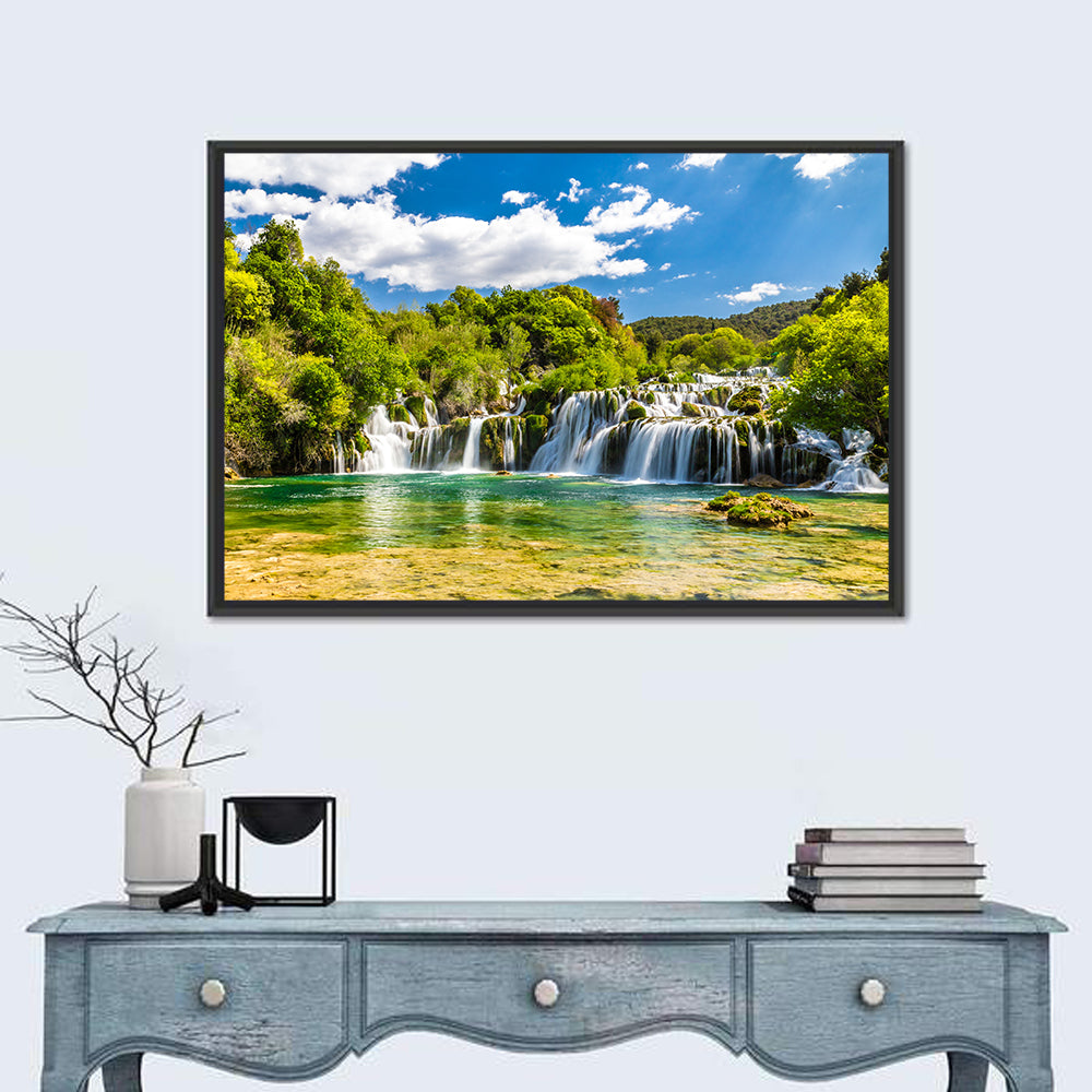 Skradinski Buk Cascading Waterfall Wall Art in a room, landscape