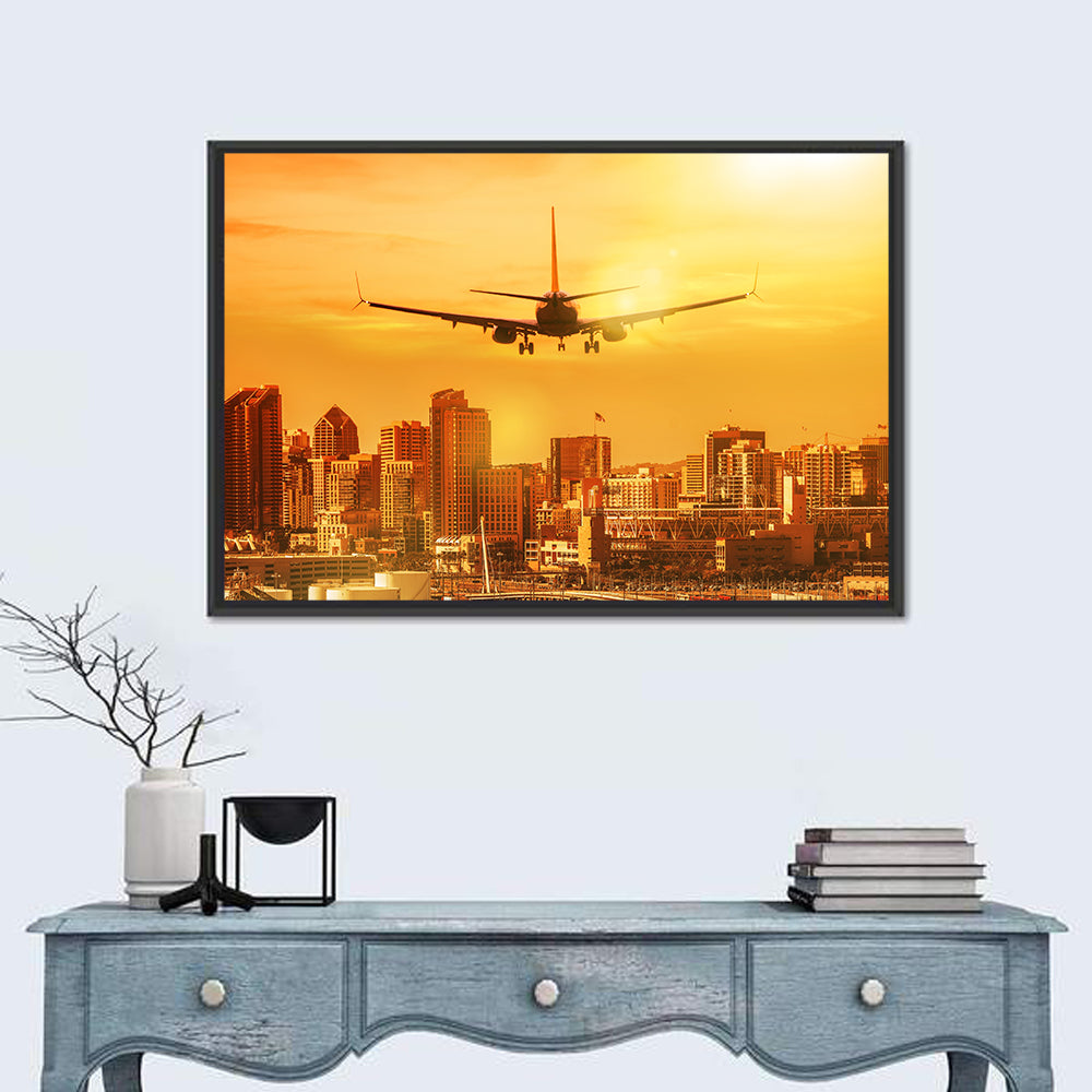 San Diego Sunset Skyline Wall Art in a room, landscape