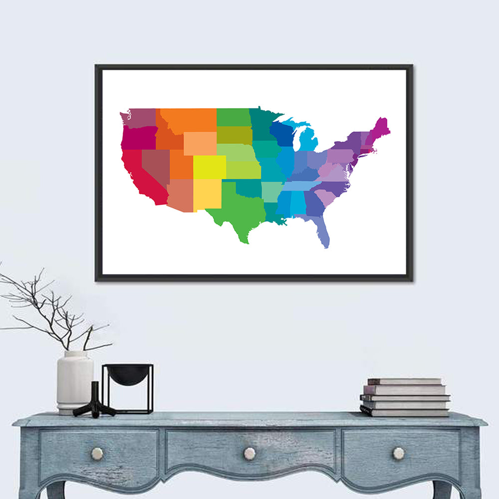 Rainbow United States Map Wall Art