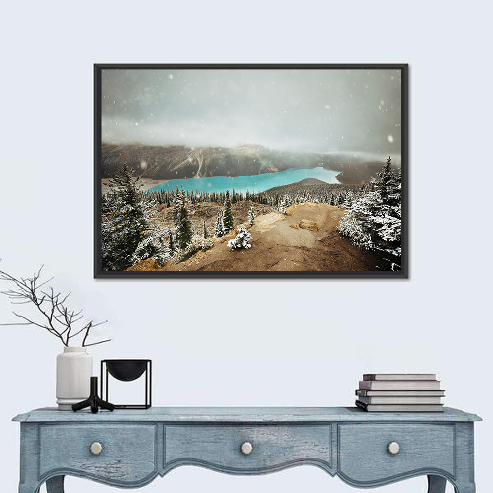 Peyto Lake in Winter Wall Art in a room, landscape