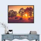 Sunset Over Hay Bales Wall Art