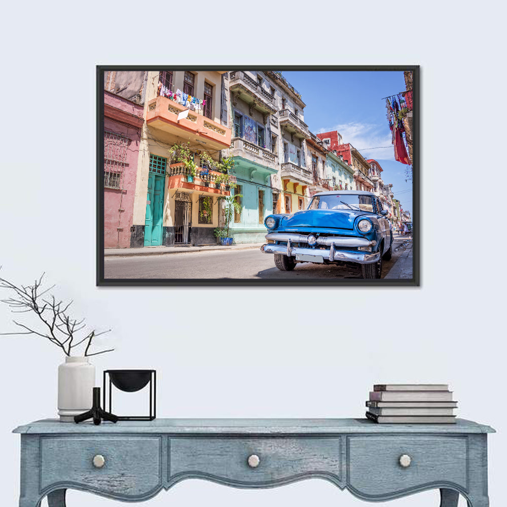 Vintage American Car on Colorful Street Wall Art in a room, landscape