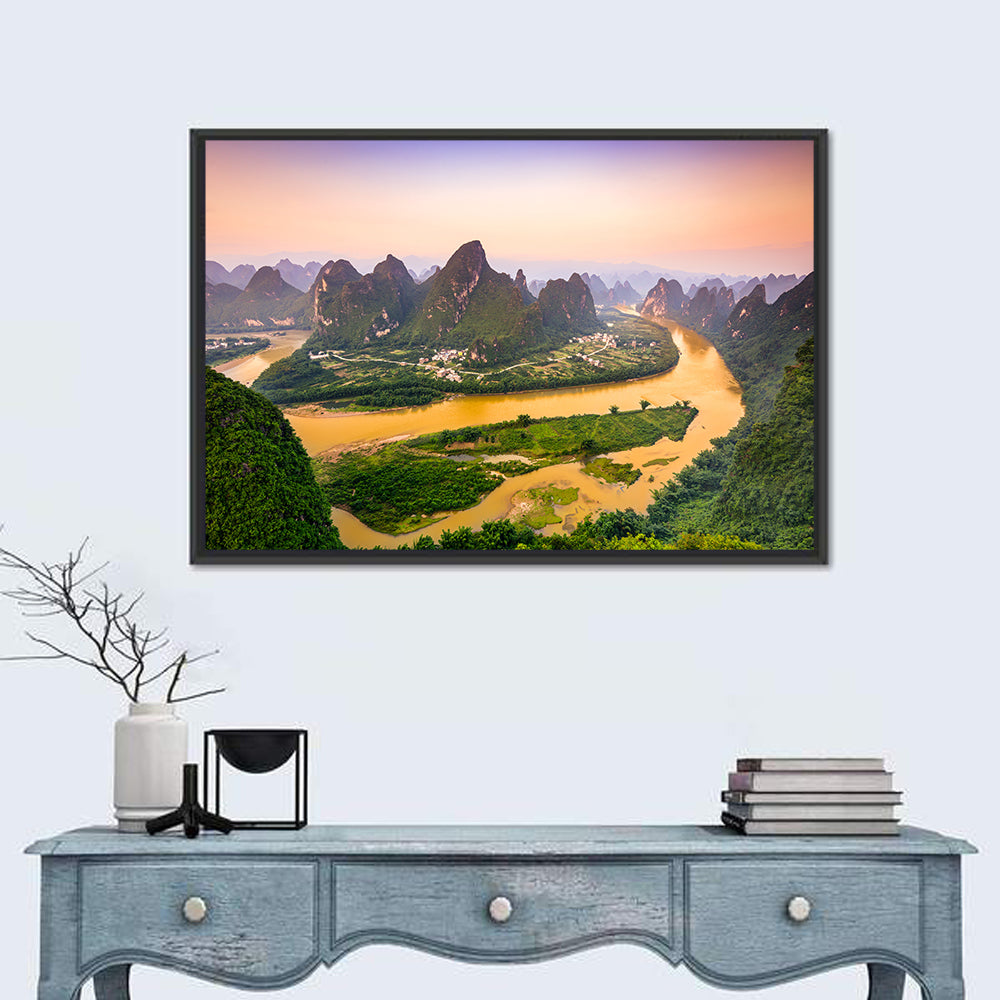 Xingping Karst Mountains Wall Art in a room, landscape