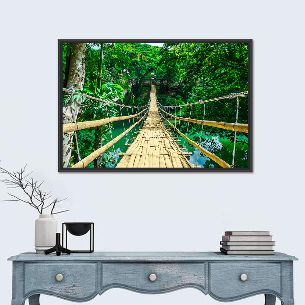 Bamboo Pedestrian Bridge Wall Art in a room, landscape