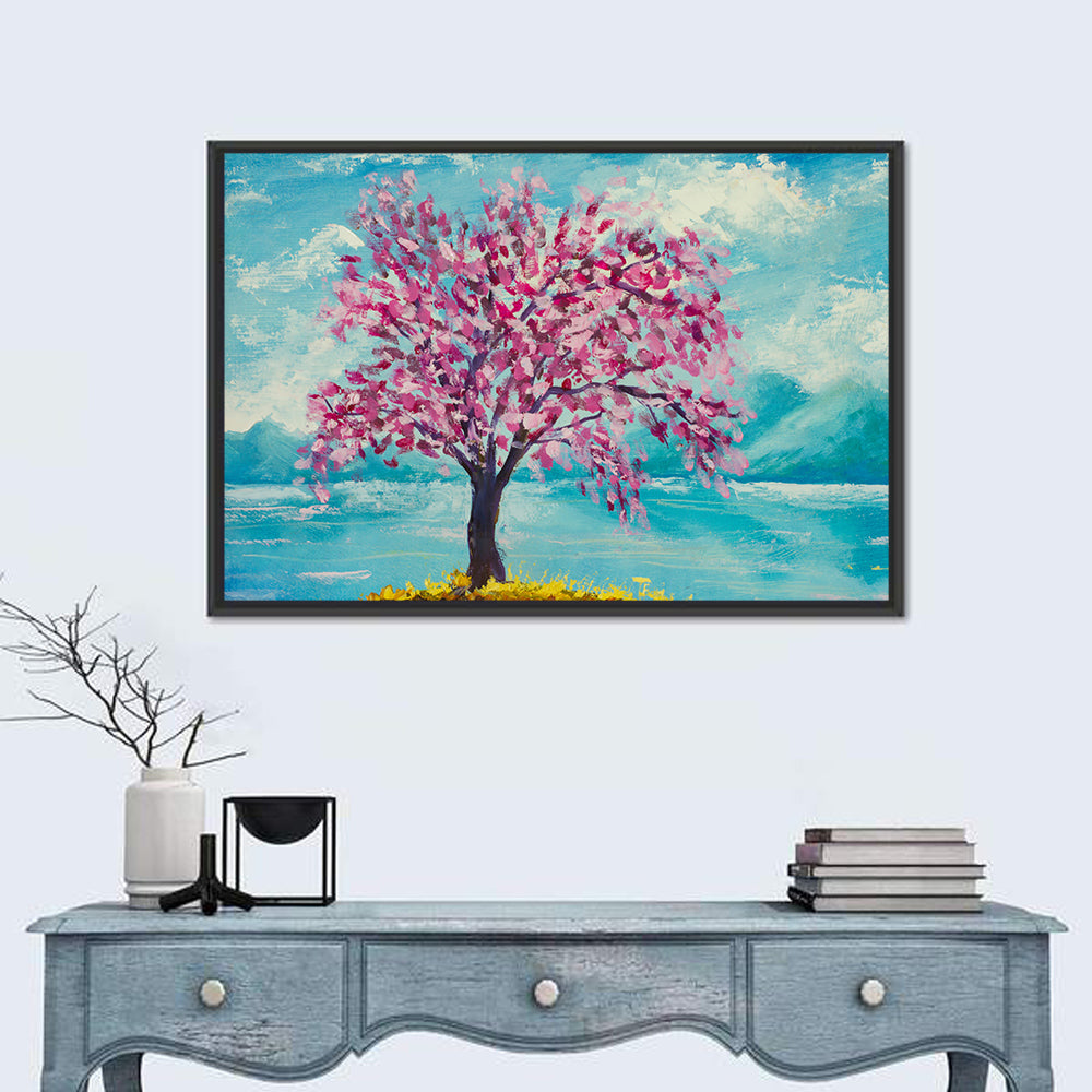 Sakura Island with Pink Blossoms Wall Art in a room, landscape