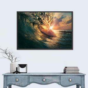 Ocean Wave Falling At Sunset Time Wall Art