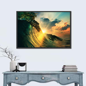 Falling Ocean wave At Sunset Wall Art