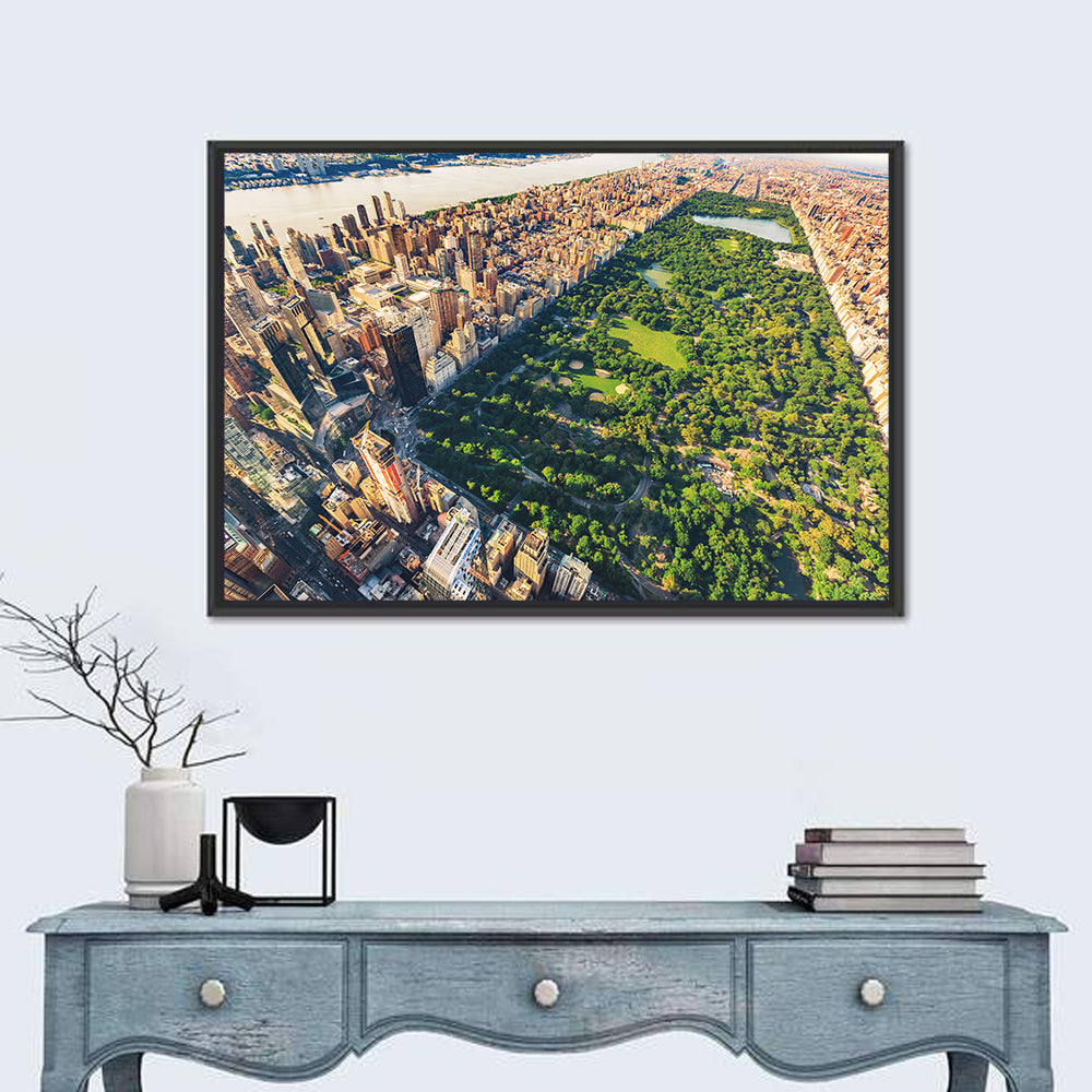 Manhattan Aerial Over Central Park Wall Art in a room, landscape