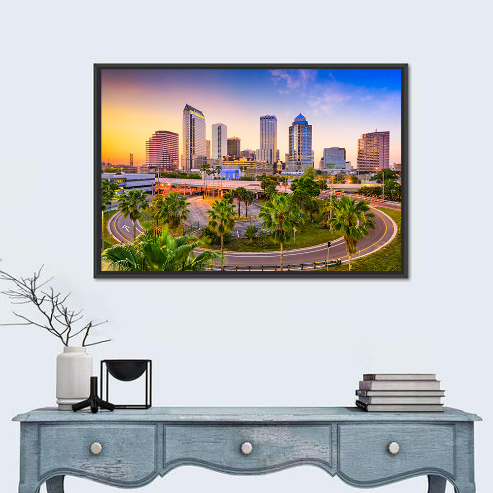 Tampa Downtown Skyline at Sunset Wall Art in a room, landscape