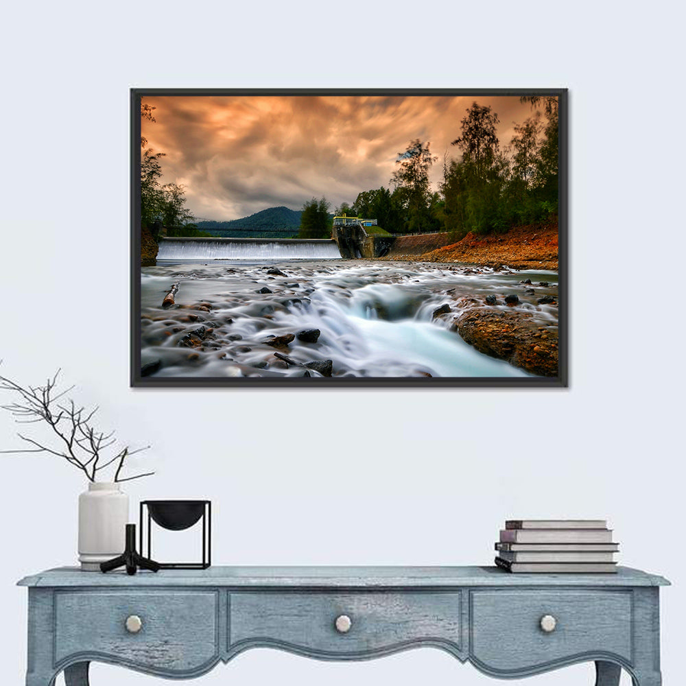 Mentawa Dam at Dusk Wall Art in a room, landscape