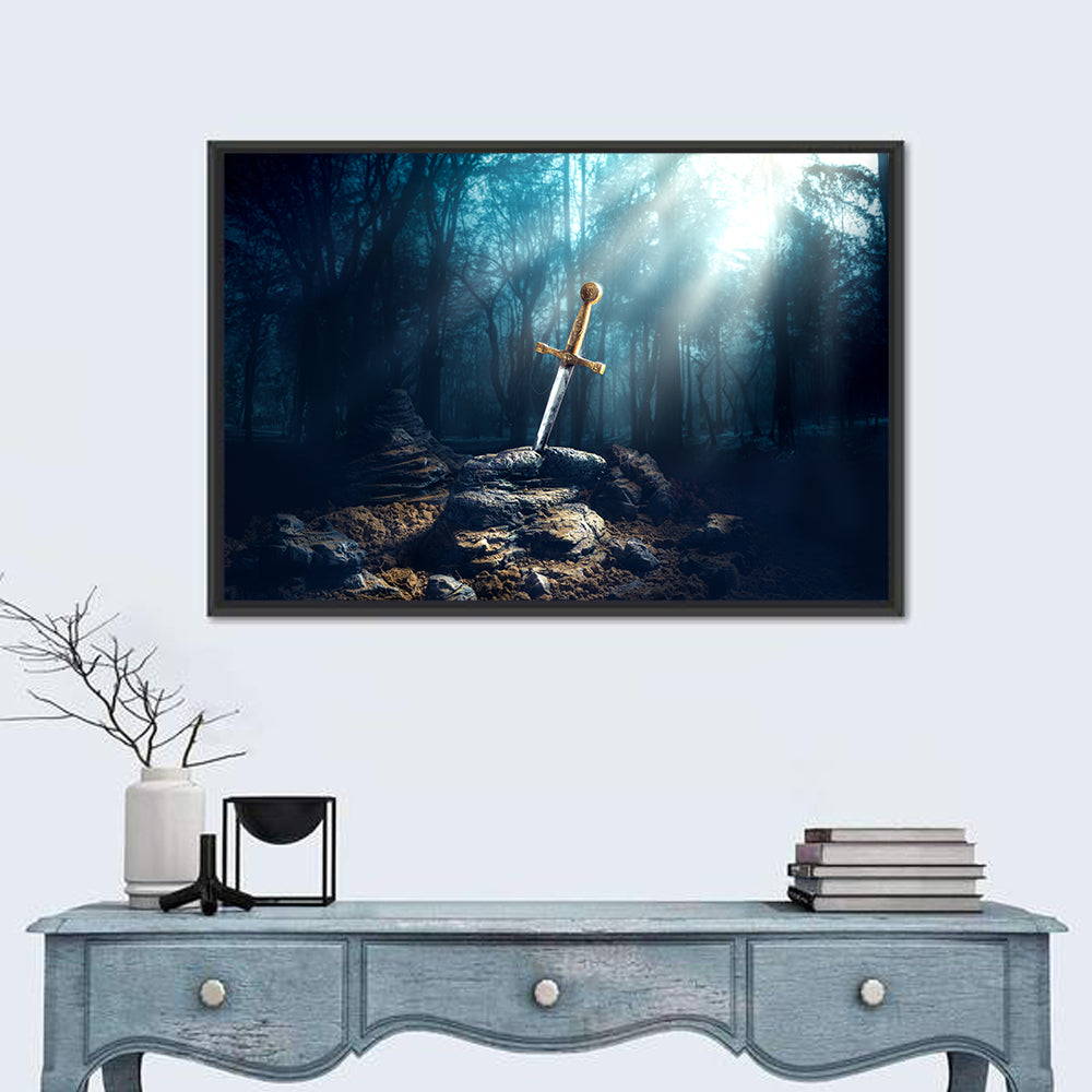 Enchanted Sword in the Stone Wall Art in a room, landscape