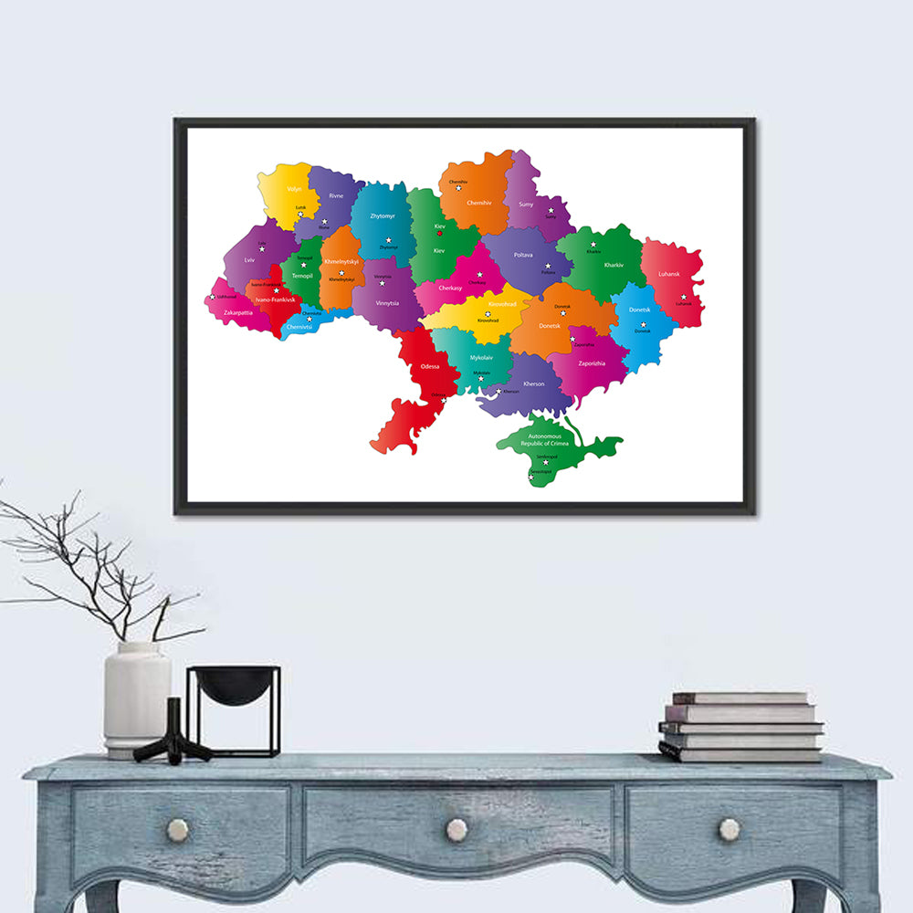 Colorful Ukraine Map Wall Art in a room, landscape