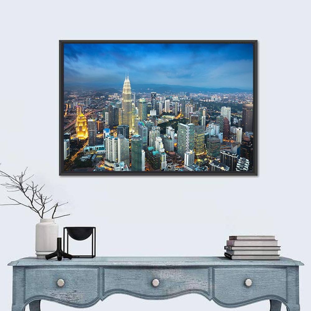 Kuala Lumpur Petronas Towers Skyline Wall Art in a room, landscape