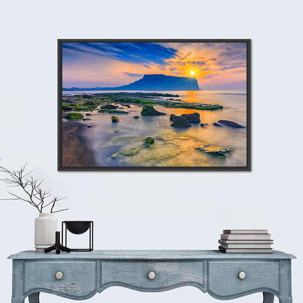 Sunrise Over Seongsan Ilchulbong Wall Art in a room, landscape