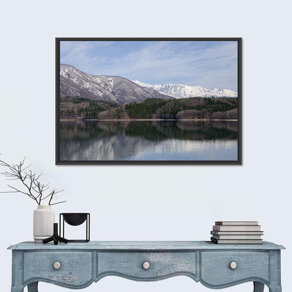 Lake Aoki Mountain Reflection Wall Art in a room, landscape