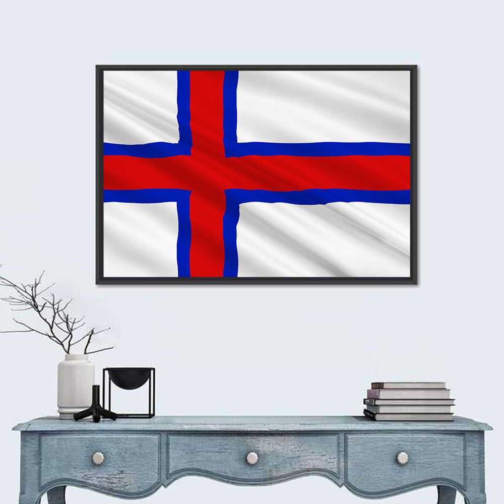Faroe Islands Flag Wall Art in a room, landscape