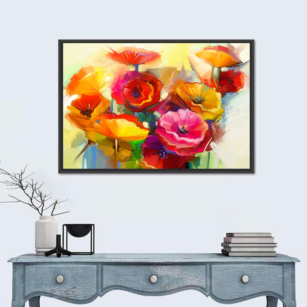 Impasto Poppy Bouquet Wall Art in a room, landscape