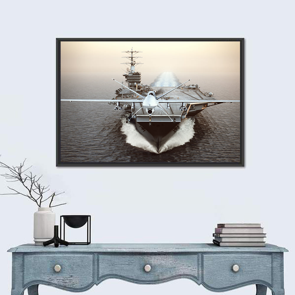 Drone Over Aircraft Carrier Wall Art