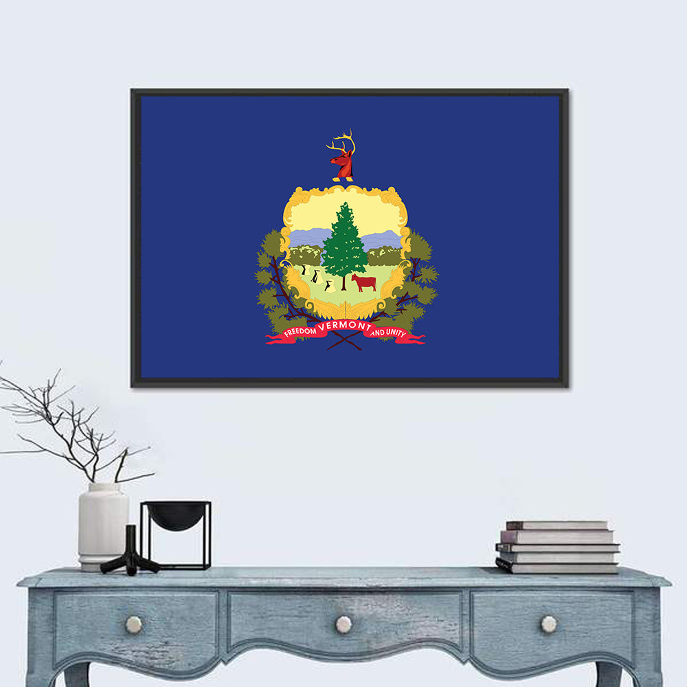 Vermont State Flag Wall Art in a room, landscape
