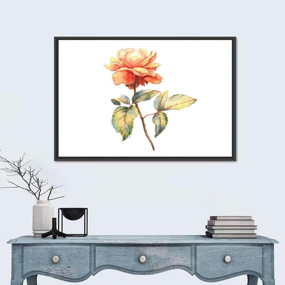 Orange Watercolor Rose Illustration Wall Art