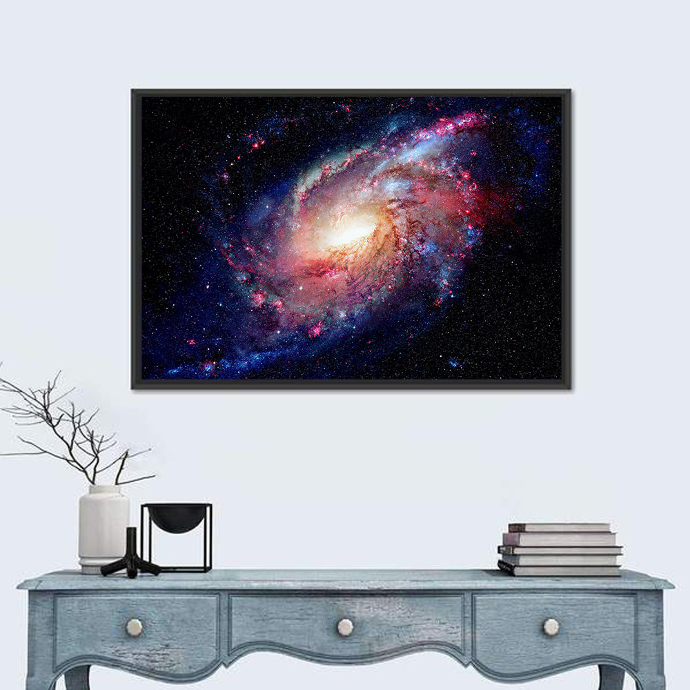 Spiral Galaxy and Nebula Wall Art in a room, landscape
