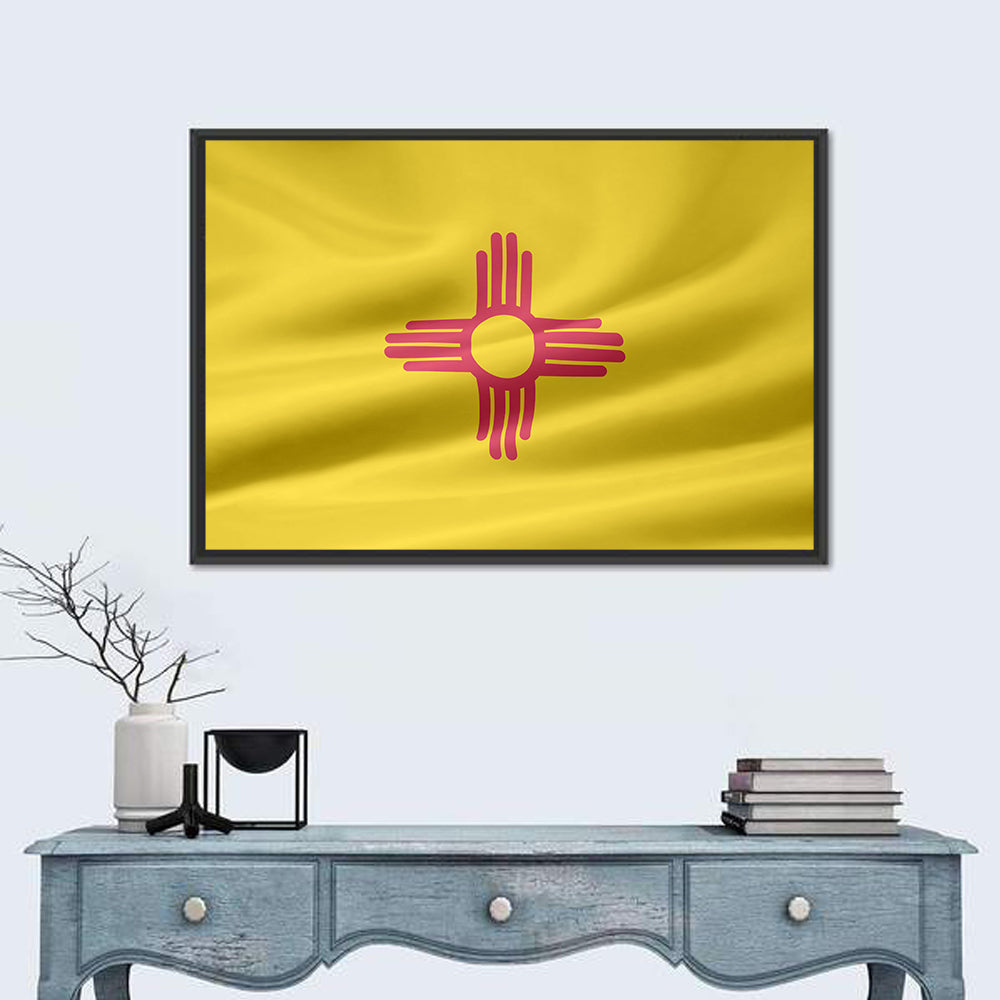 New Mexico Flag with Zia Symbol Wall Art in a room, landscape