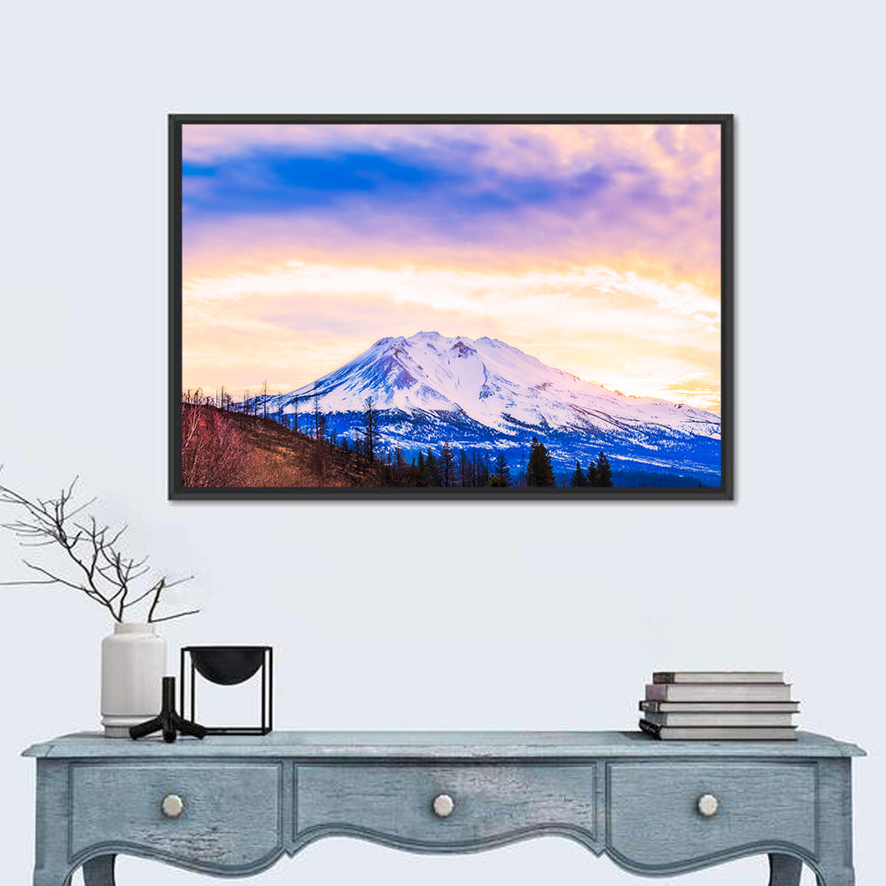 Sunset Over Mount Shesta Wall Art in a room, landscape
