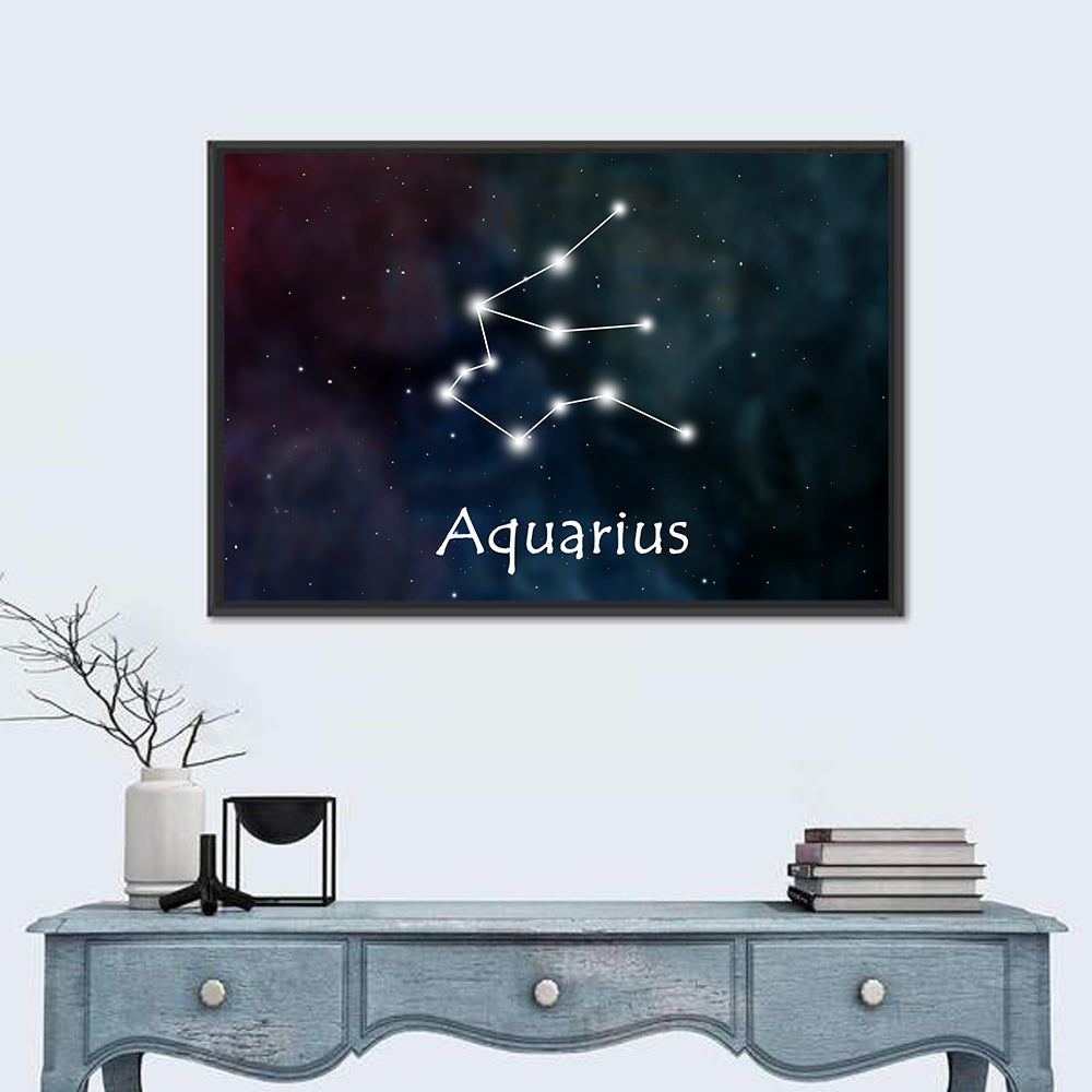 Aquarius Constellation Star Map Wall Art in a room, landscape