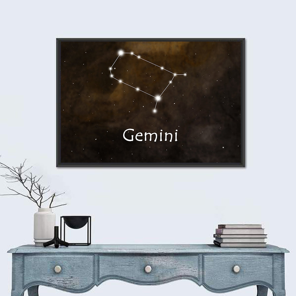 Gemini Constellation Wall Art in a room, landscape