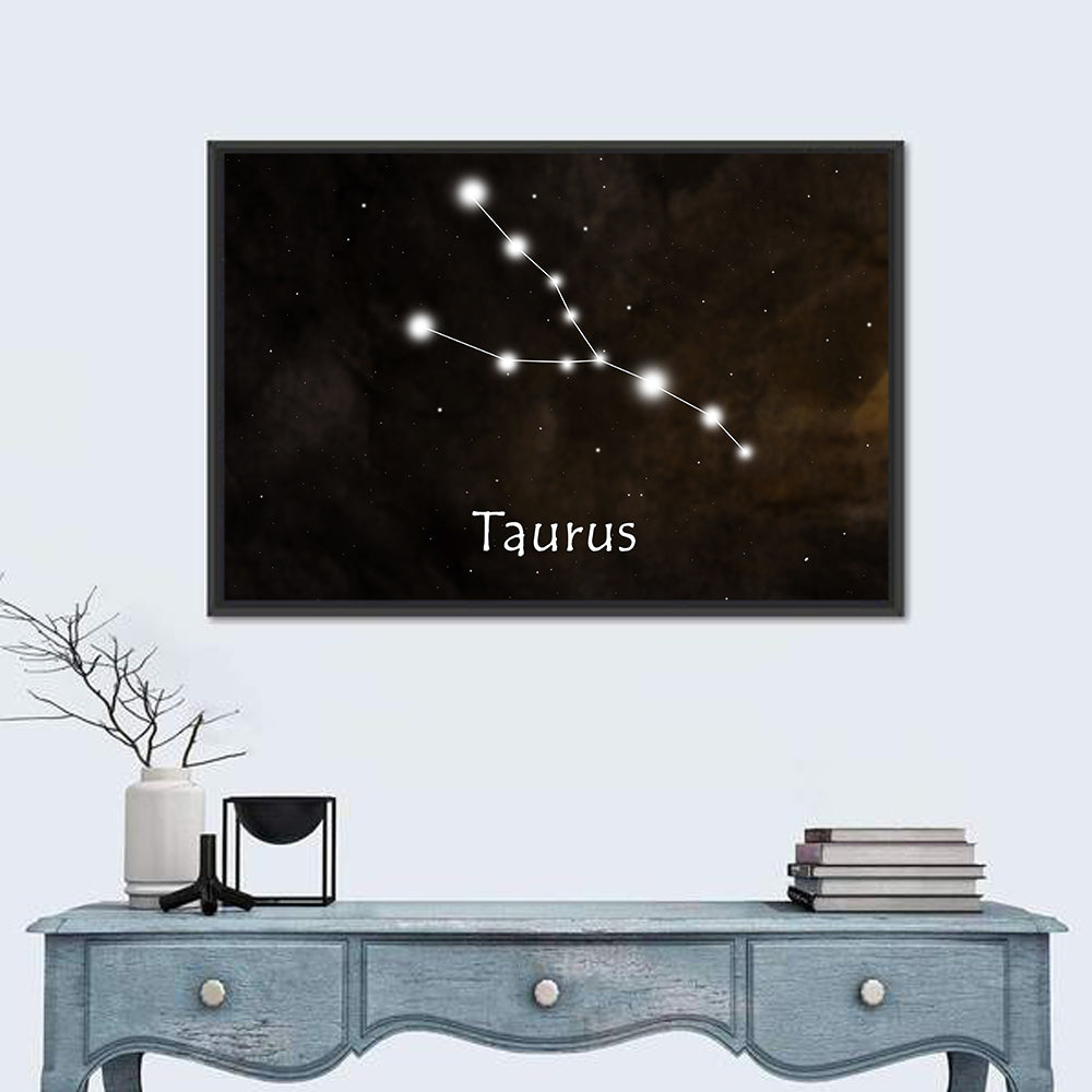 Taurus Constellation Chart Wall Art in a room, landscape