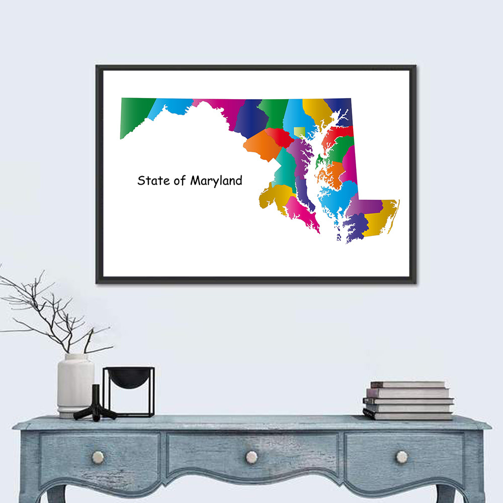 Maryland County Map Wall Art in a room, landscape