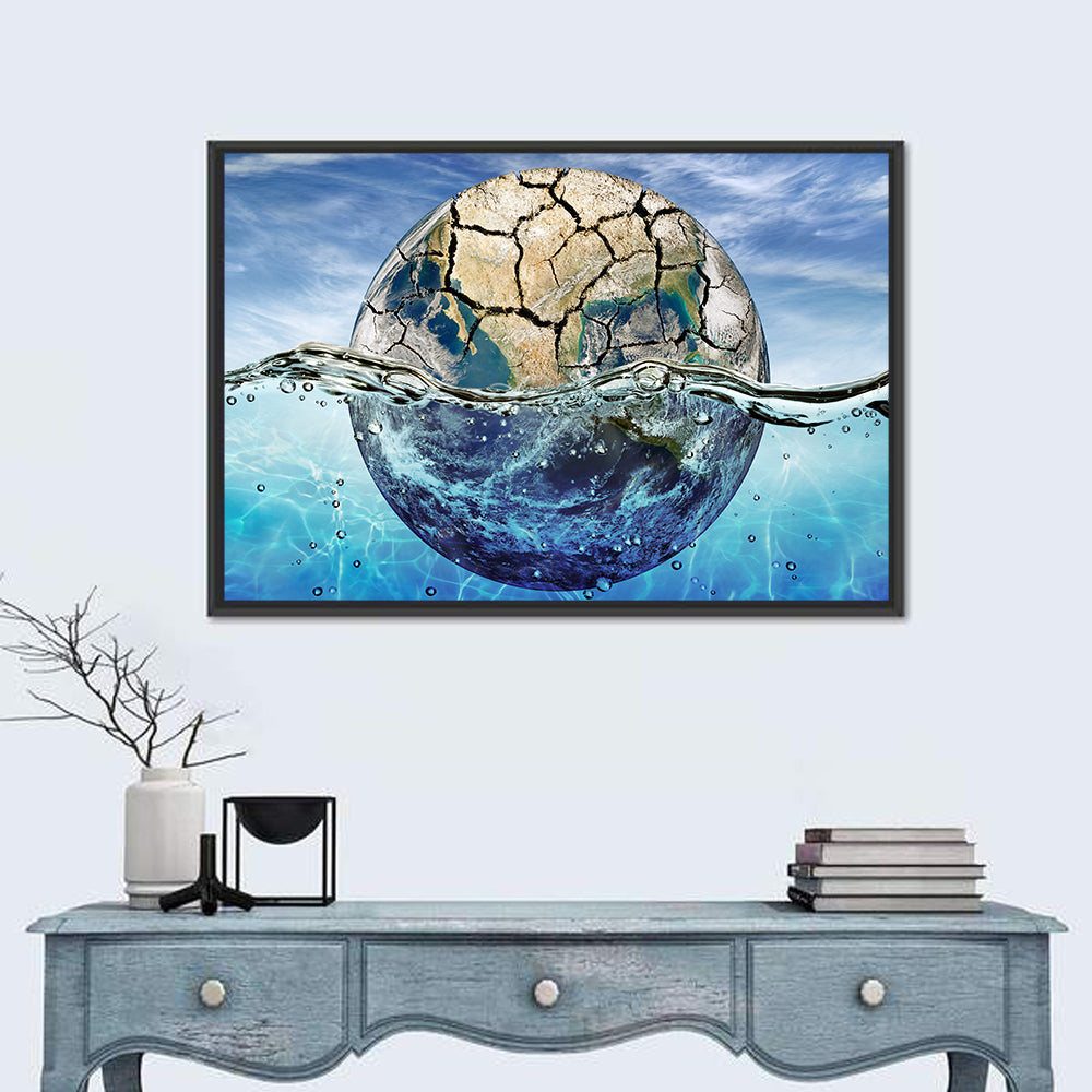 Half-submerged Planet Concept Wall Art in a room, landscape
