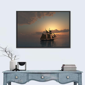 Schooner Ship Sunset Wall Art