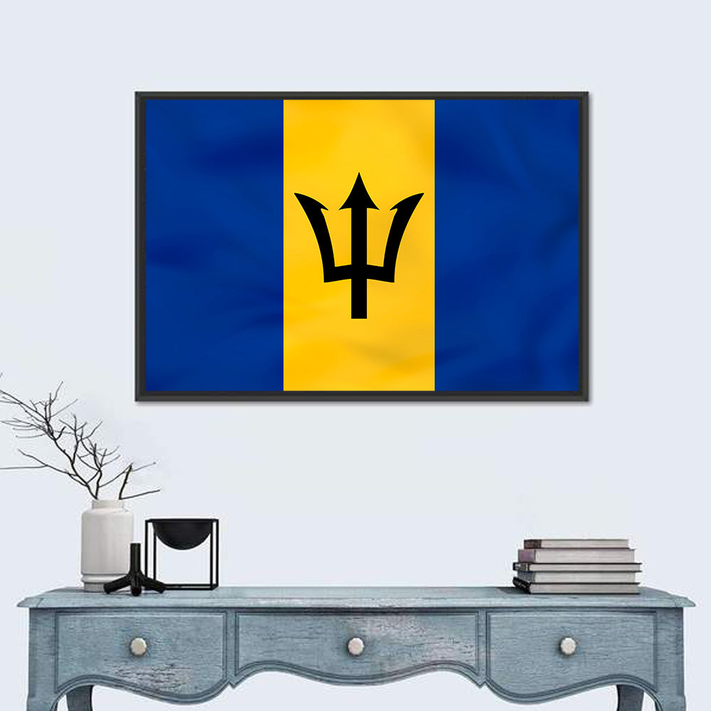 Barbados National Flag Wall Art in a room, landscape