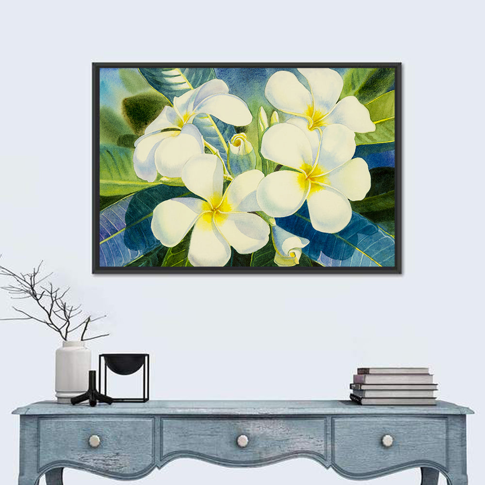 White Plumeria Watercolor Study Wall Art