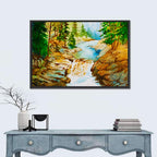 Mossy Forest Waterfall Wall Art