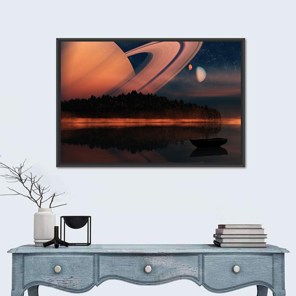 Ringed Planet Over Alien Lake Wall Art