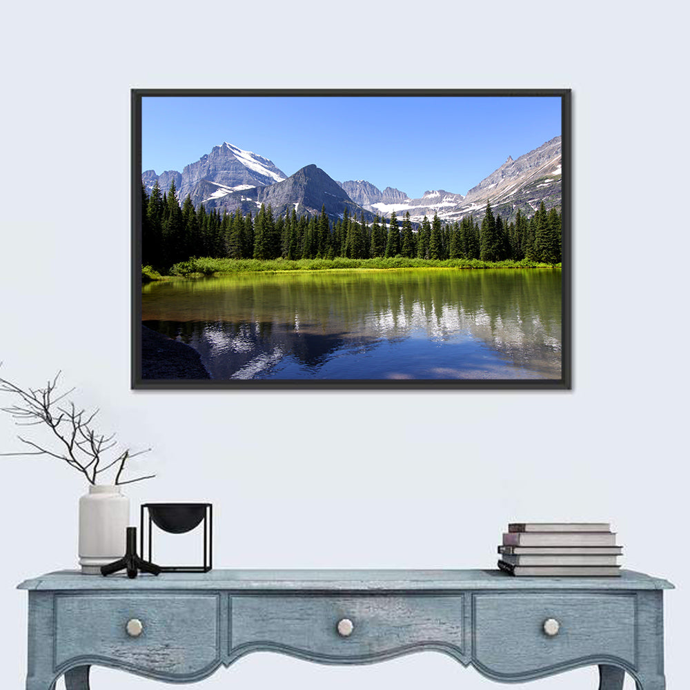 Swift Current Lake Reflection Wall Art in a room, landscape
