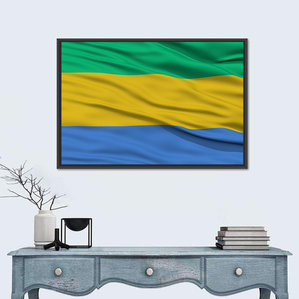 Gabon National Flag Wall Art in a room, landscape