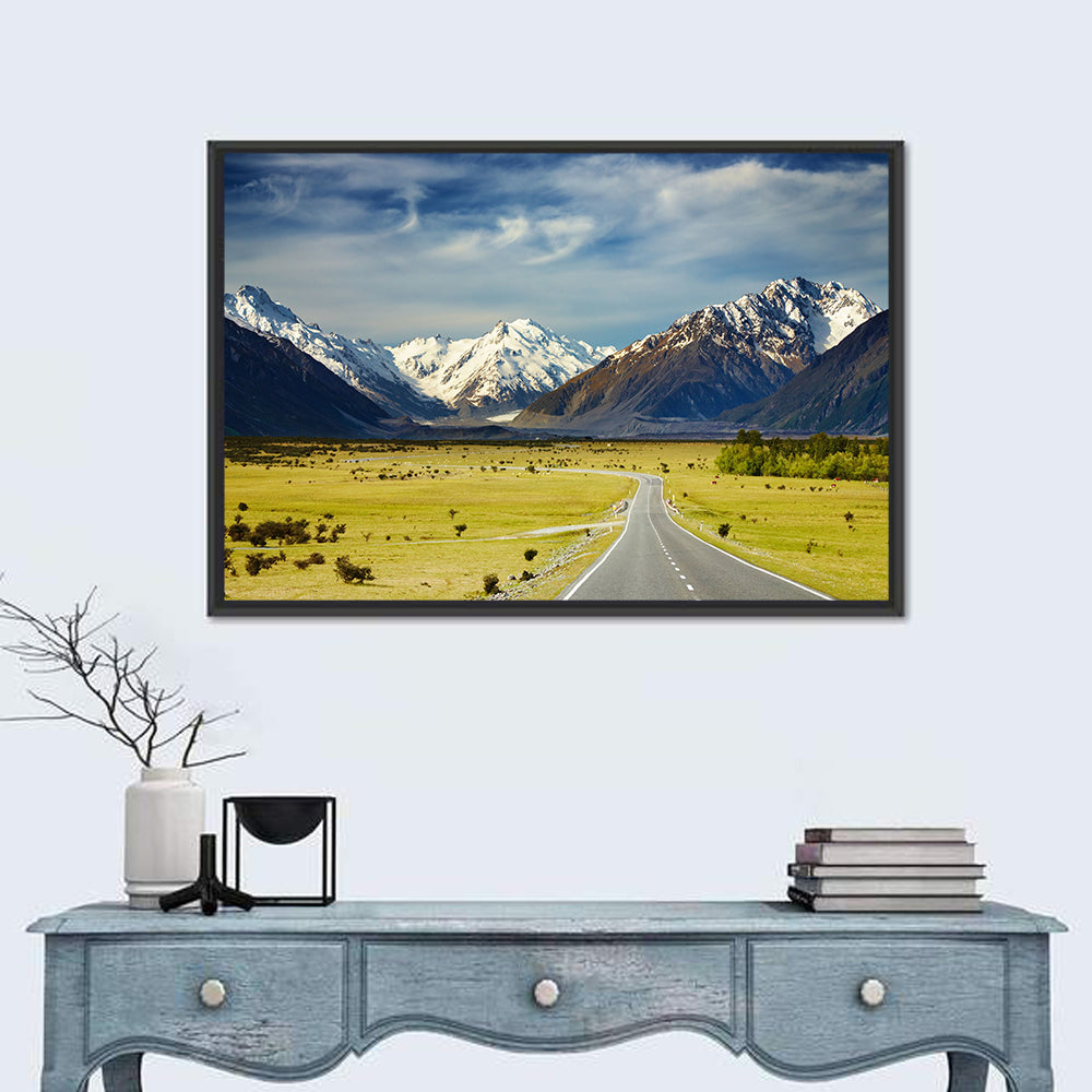 Road & Snowy Mountains In New Zealand Wall Art