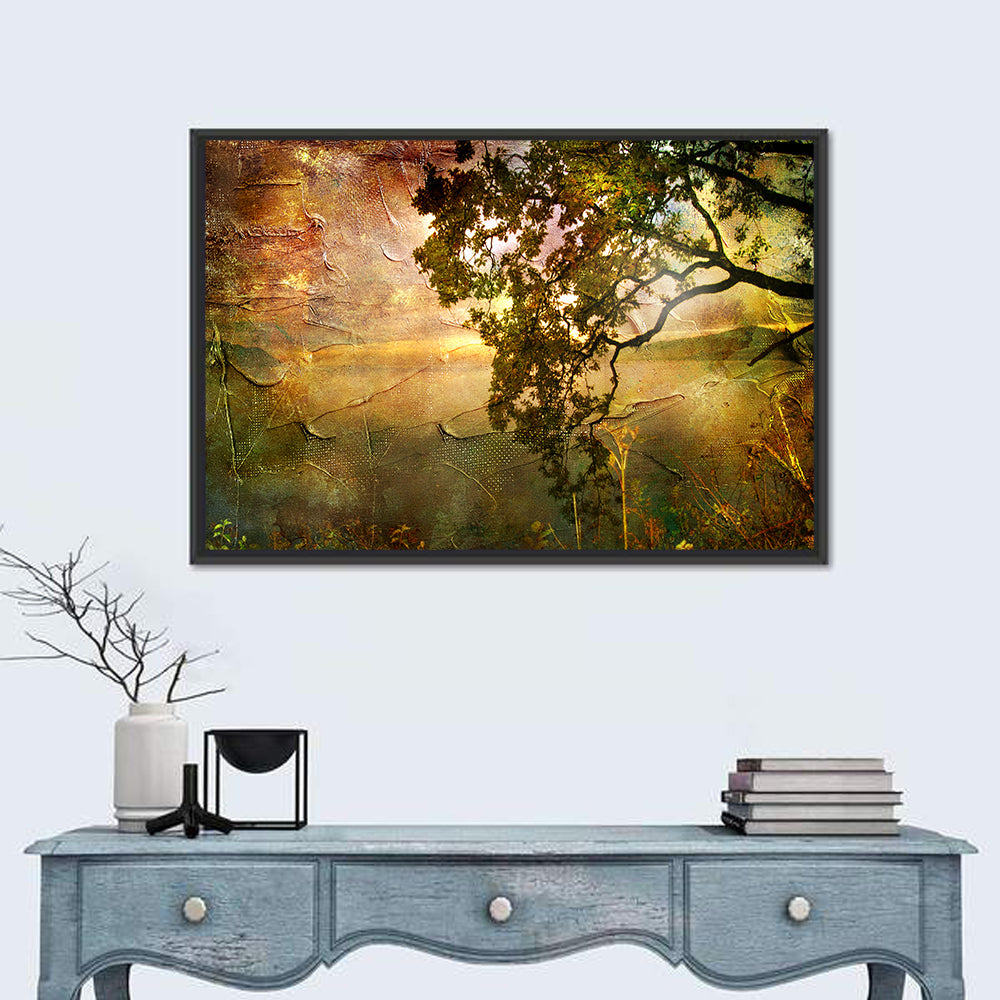Autumn Golden Hour Landscape Wall Art in a room, landscape