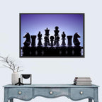Blue Backlit Chess Pieces Wall Art