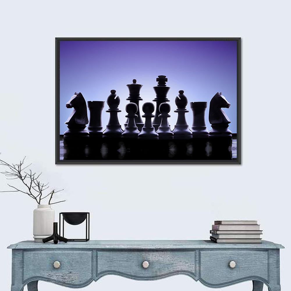 Blue Backlit Chess Pieces Wall Art